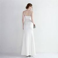 Dropshipping Produit Lancement Satin Fente Lady Slim Fishtail Party Dress Simple Spaghetti Strip Elegant Mature Style Ball Gown
