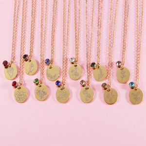Collar de acero inoxidable para cumpleaños, Gargantilla con colgante de disco de 12 Piedras, <span class=keywords><strong>flor</strong></span> personalizada, nuevo diseño, 2023 - Product Image 1