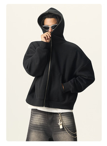 Cremallera a través de la parte superior Boxy Short Wide <span class=keywords><strong>Dark</strong></span> Hip Hop 350G Fleece Zipper Hoodie - Product Image 3