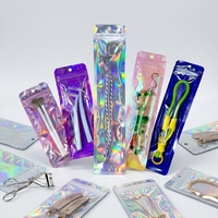 Pochettes holographiques personnalisées refermables avec fermeture éclair, semi-transparentes, avec trou de suspension pour bijoux, boucles d'oreilles, pinceaux de maquillage, montres, lunettes, données