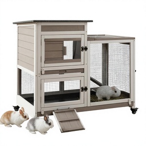 Cage à lapins en bois <span class=keywords><strong>pour</strong></span> intérieur et extérieur, avec roues, verrouillable, deux plateaux amovibles, cages <span class=keywords><strong>pour</strong></span> cochons d'Inde, toit imperméable, toutes saisons - Product Image 1