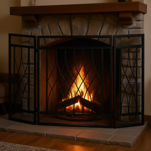 Mampara de chimenea plegable de metal de 3 paneles, color negro, 49.5 x 31.5, para chimeneas de leña, diseño tradicional, independiente - Product Image 2