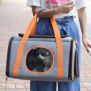 Transportín portátil para mascotas, bolsa de viaje de malla transpirable para gatos y perros, color naranja, uso en coche, diseño sólido - Product Image 4