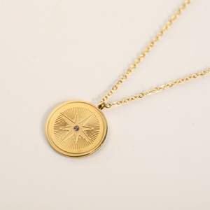 Wholesale New 18K Gold Stainless Steel PVD Plated Evil Eye Charm Pendant Necklace Link <strong>SunShine</strong> Compass North Star Coin <strong>Gift</strong> - Product Image 5