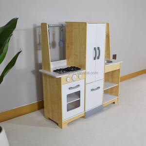 Cuisine en bois pour enfants avec four, brûleurs, accessoires de cuisine, évier et robinet - Couleur naturelle - Product Image 2