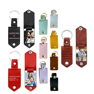 Hot Sale Cute Pattern Design Blank Pu Leather Sublimation Keychain Bulk Jewelry Men Women Keyrings Mother Father Day Photo Gift