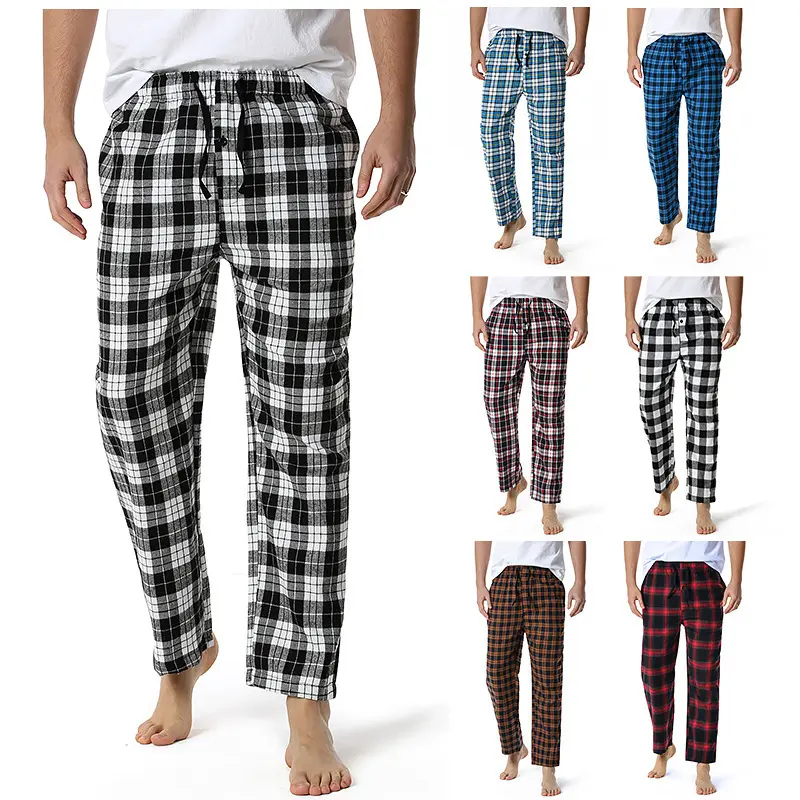 Wholesale Flannel Men Casual Pants Plaid Men Pajama Long Pants