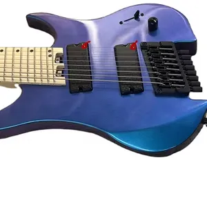 Blauwe Headless 8 Snaren Elektrische Gitaar Import Hardwared Massief Hout Toets Gratis Verzending