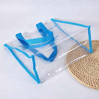 Sac de plage en PVC transparent personnalisé avec logo, grand format, imperméable, couleur rose bonbon, bleu, avec longue poignée, idéal pour le shopping