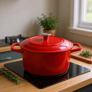 Olla holandesa de hierro fundido esmaltado de 6 cuartos con asas dobles, compatible con inducción, con tapa, para guisar y asar - Product Image 2