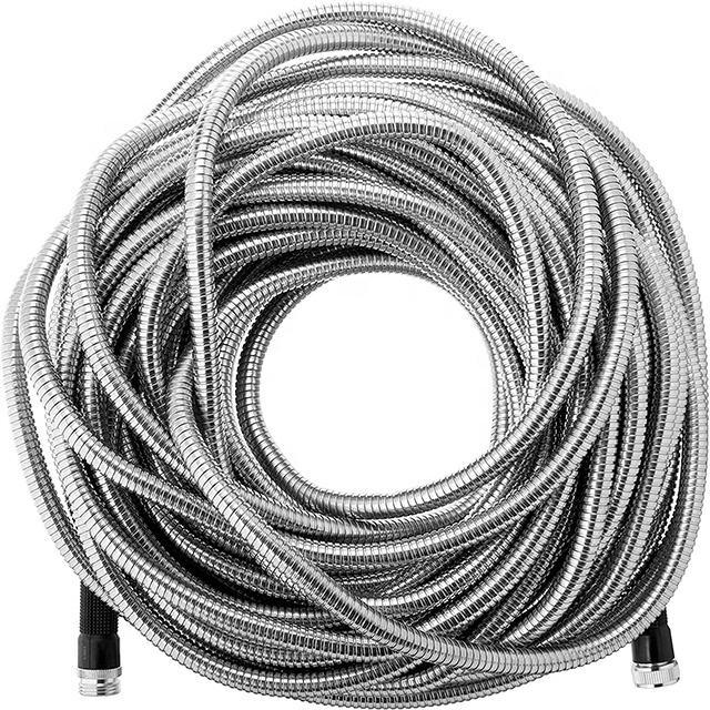 Stainless Steel Metal Garden Hose 304 Stainless Steel Water Hose with Solid Metal Fittings and Newest Spray Nozzle