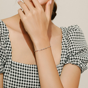 S925 Silver Chain <b>Bracelet</b> With Multicolor Crystal Bezel Setting Classic Style Unisex Everyday Wear Jewelry - Product Image 5
