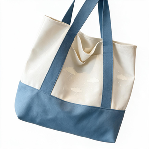 Sac fourre-tout structuré uni, durable, écologique, en toile de coton biologique recyclé noir, taille moyenne, avec poignée longue, personnalisable - Product Image 3