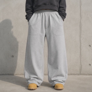 Nuovi Pantaloni Jogger Personalizzati in Cotone Felpato Pesante 400 GSM, Modello Svasato a Gamba Larga e Dritta per Uomo - Product Image 4