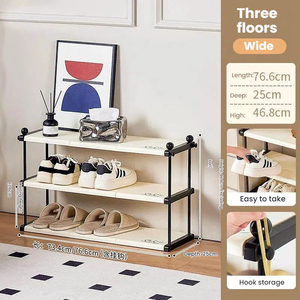 Shoe Rack <strong>with</strong> Hanging <strong>Hooks</strong> Space Saving Shoe Cabinet 3-Tier Shoe Storage <strong>Shelf</strong> for <strong>Entryway</strong> Hallway Large Size - Product Image 2