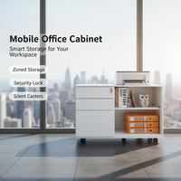 Armoire de classement mobile blanche moderne avec porte à tambour et 3 tiroirs à roulettes pour la maison, le bureau et l'école