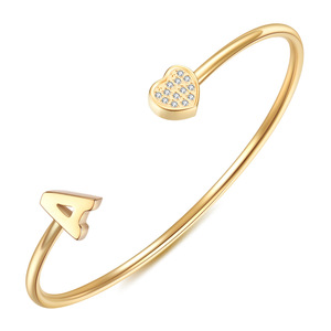 Bracelet ouvert en forme de cœur avec incrustation de cristaux pour femmes, à porter au quotidien, en acier inoxydable, 8 mm, design simple et tendance - Product Image 1