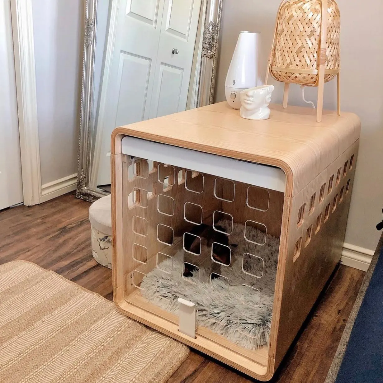 Fable Premium Wood Dog Crate White acrylic Door That Stows Seamless Design Doubles As Dog Crate End Table wooden dog kennel