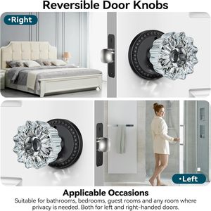 Calzibeno Glass <b>Door</b> <b>Knob</b> Matte <b>Black</b> Crystal Zinc Traditional Interior With Lock For Privacy Use - Product Image 5