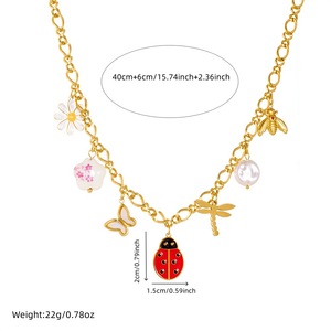 Fashion Jewelry <b>Set</b> Stainless Steel Ladybug Butterfly Dragonfly Insect Charm Women's Necklace <b>Bracelet</b> Earrings <b>Set</b> - Product Image 5