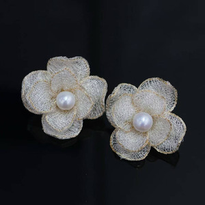 wholesale custom 14K Gold Filled Lace Flower Pearl <b>Earrings</b> Italian Craft Edison Freshwater Pearl Handmade Jewelry - Product Image 2
