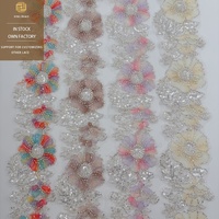 Bordure en dentelle perlée et pailletée de luxe pour Abaya Kaftan, ruban en maille scintillante pour voile de mariée et vêtement, bordure en dentelle de couture de haute qualité
