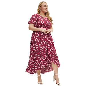 Abito Estivo da Donna Plus Size Personalizzato, Scollo a V, Maniche Corte, Fantasia a Pois, Ampia Gonna, <span class=keywords><strong>Taglie</strong></span> <span class=keywords><strong>Forti</strong></span> - Product Image 5