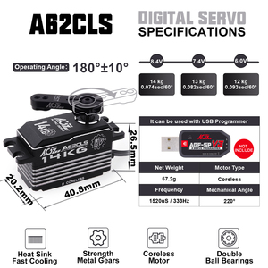 มอเตอร์ AGFRC รุ่น A62CLS น้ำหนัก 57 กรัม 8.4V แรงบิด 14 กิโลกรัม ความเร็ว 0.074 วินาที แบบ Low Profile พร้อมเกียร์โลหะ  ควบคุมผ่าน USB  แบบดิจิตอล Coreless 25T สำหรับรถบังคับวิทยุ เครื่องบินบังคับวิทยุ และหุ่นยนต์ - Product Image 6