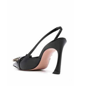 Sandalias de tacón de aguja con correa trasera y hebilla metálica para mujer, talla grande 45, con punta puntiaguda y diseño de nudo, de charol, estilo slingback. - Product Image 5
