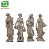 Statue de déesse à la taille naturelle en travertin beige antique, représentant les quatre saisons