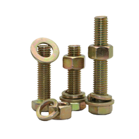 Set Baut Mur Heksagonal Luar Berlapis Seng Warna Baja Karbon ZF Grad4.8&6.8 6 Buah dengan Ring Datar dan Ring Pegas