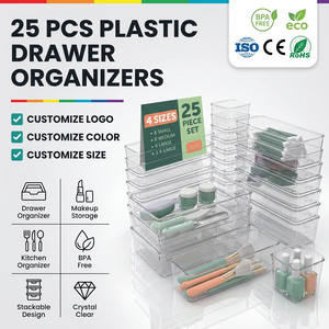 25 organiseurs <span class=keywords><strong>de</strong></span> <span class=keywords><strong>tiroirs</strong></span> en plastique - Boîtes multi-usages <span class=keywords><strong>de</strong></span> 4 tailles pour le rangement du maquillage et des bijoux dans la chambre, le bureau et la commode - Product Image 1