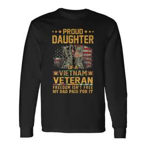 Camiseta de manga larga con bandera patriótica de Vietnam para hija orgullosa de veterano de Vietnam, EE. UU. - Product Image 1