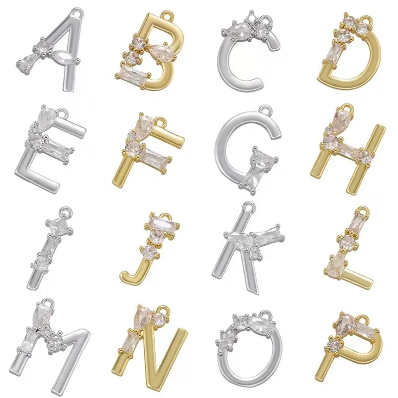 trendy copper gold silver plated pave CZ diamond letter pendant wholesale initial designer DIY fashion jewelry pendants GSP25