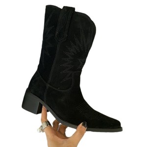 Nuovi Stivali Western Ricamati a Metà Polpaccio per Donna 2025, Tacco Basso, Taglio a V, Stile Vintage Cowboy alla Moda - Product Image 5