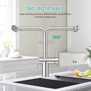Grifo de Cocina 4 en 1 con <span class=keywords><strong>Cascada</strong></span> Extraíble, Giratorio 360°, Monomando de Latón para <span class=keywords><strong>Agua</strong></span> Fría y Caliente con Válvula de Cerámica - Product Image 4