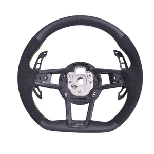 Volant personnalisé style <span class=keywords><strong>R8</strong></span> en suède et fibre de carbone pour <span class=keywords><strong>Audi</strong></span> A3 S3 A4 RS3 - Surpiqûres jaunes - Product Image 1