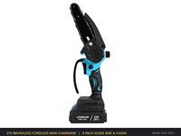 Mini tronçonneuse sans fil de 4 pouces, tronçonneuse électrique sans balais avec 2 batteries, affichage de la puissance, pour la coupe des branches d'arbres