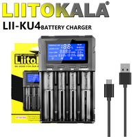 Chargeur intelligent LiitoKala Lii-KU4 à 4 emplacements avec écran LCD pour batteries 18650, 26650, 21700, 32650, 20700, 16340 AA AAA