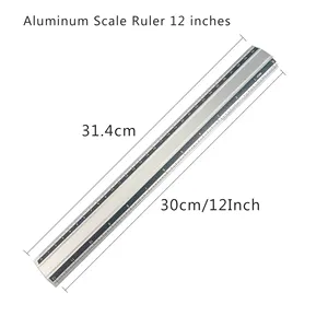 Régua de alumínio antiderrapante profissional personalizada de fábrica de 12 polegadas Régua de metal de aço inoxidável com réguas métricas