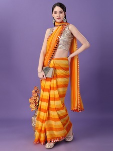 Sari indien traditionnel en georgette avec imprimé multicolore pour femme, coupe classique, longueur au sol, idéal pour un usage quotidien - Product Image 1