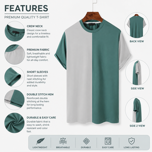High Street Style Eco-Friendly Breathable Canvas 100%Cotton Crewneck <b>Men</b> T-Shirt Short Sleeve Solid Color Regular Fit - Product Image 5