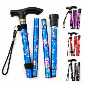 Bastón Plegable Impreso con Mango Telescópico y Diseño Floral Azul para Personas Mayores, Bastón para Caminar y Hacer Senderismo - Product Image 1