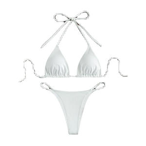 Bikini de Dos Piezas con Escote en V y Tirantes Triangulares, Traje de Baño Sólido de Tres Puntos con Tanga, Ecológico, de Spandex/Poliéster, Ideal para Aguas Termales - Product Image 6