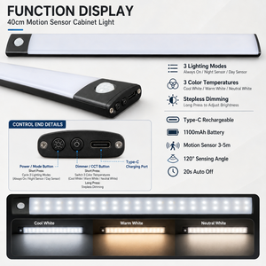 40cm <b>sensor</b> cabinet <b>light</b> <b>with</b> Type-C rechargeable three-colour dimmable magnetic <b>LED</b> cabinet <b>light</b> suitable for Kitchen Closet - Product Image 2