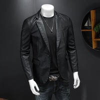 Blazer en cuir PU pour homme, mode décontractée automne-printemps, coupe ajustée, vestes en cuir pour homme