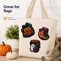 Lot de patchs thermocollants personnalisés brodés en chenille et sequins pour Halloween : Citrouille, Fantôme, Chat, Potion – Badges pour vestes, sacs, packs cadeaux, vente en gros