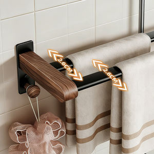 Porte-serviettes en noyer <span class=keywords><strong>sans</strong></span> perçage, barre à serviettes de salle de bain, double barre, fixation murale, rangement pour serviettes de salle de bain, porte-serviettes suspendu - Product Image 2