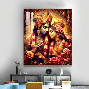 Décoration de salon de luxe, peinture sur toile imprimée HD, photos de couple indien, peinture en porcelaine cristalline avec lumière LED, peinture murale - Product Image 3