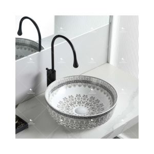 Yeson Luxus Design Runde grau Blumenmuster Porzellan hand gefertigte Waschbecken Badezimmer Keramik Arbeits platte Kunst Waschbecken für Hotel - Product Image 2